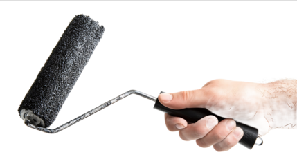 Closeup of a male hand holding a paint roller with a black handle isolated on a white background Detailed illustration highresolution photography professiona