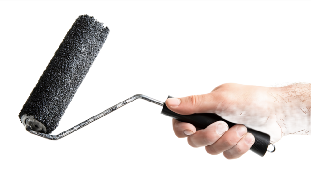 Closeup of a male hand holding a paint roller with a black handle isolated on a white background Detailed illustration highresolution photography professiona