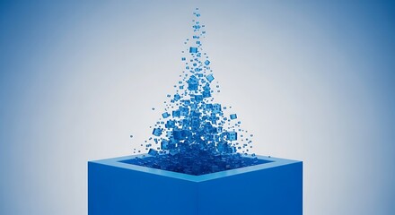 Blue cubes exploding from a blue cube base against a light blue background