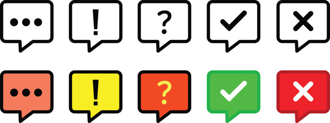 Set of speech bubbles with common symbols and icons