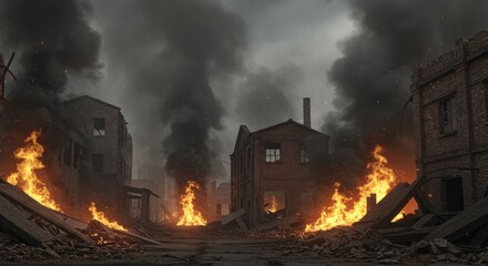 Obraz premium War-Torn City in Flames