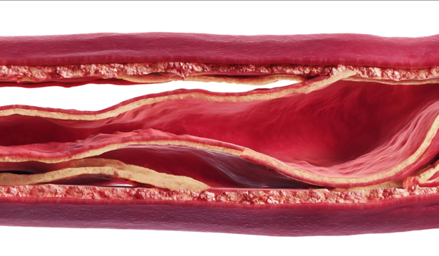 3D illustration of a crosssection of a red human artery with the thickened intima inner layer visible inside floating on a white background Highresolution ph