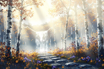 Fototapeta premium Misty Dawn in the Autumn Forest