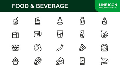 Food Beverage Line Icon Set – Professional Minimal Outline Icons for Culinary, Restaurant, and Drink Modern Vector Collection