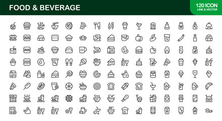 Food Beverage Line Icon Set &ndash; Professional Minimal Outline Icons for Culinary, Restaurant, and Drink Modern Vector Collection