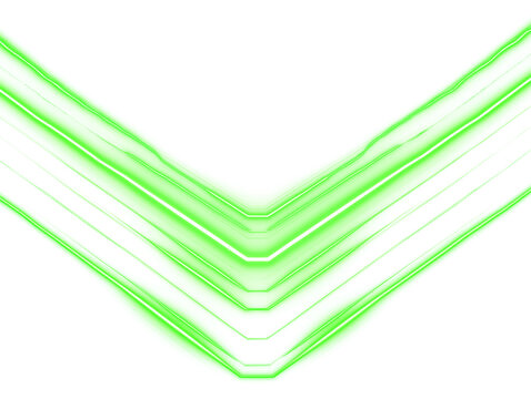 Vibrant neon green V-shape light trails abstract background