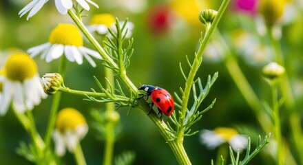 Ladybug on chamomile flower