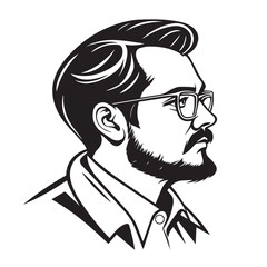 Stylish man with beard and glasses isolated on white background