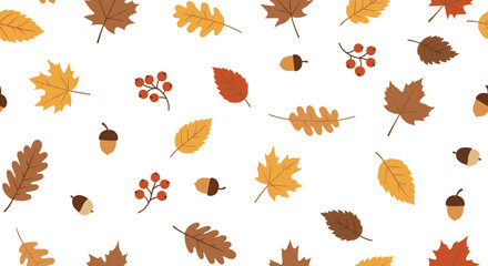 Autumn leaves and acorns scatter pattern for seasonal decorations and designs