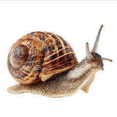 Photograph of a garden snail isolated on a white background ultrahigh resolution high quality closeup view