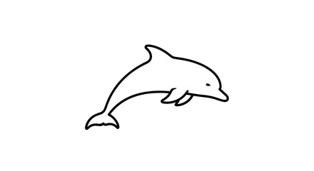 Simple Black and White Outline of a Jumping Dolphin.