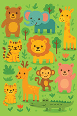 Cute Cartoon Jungle and Safari Animals Vector Collection
