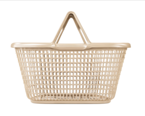 Beige plastic shopping basket isolated on a white background with a clipping path front view