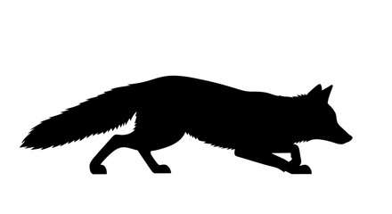 Silhouetted Fox in Hunting Posture, Black Profile.