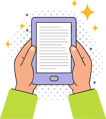 Hands Holding E-Reader for Digital Books and Online Reading