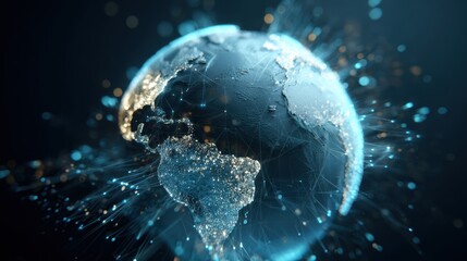 Digital representation of Earth with glowing lights, showcasing interconnectedness and global technology.