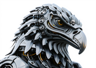 cyber eagle with detailed technology on all parts isolated on white background, png, ai generated.