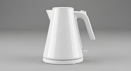 A sleek, white electric kettle sits on a gray surface, showcasing its modern design. This high-quality image could be used for a product catalog or a kitchen appliance blog.

