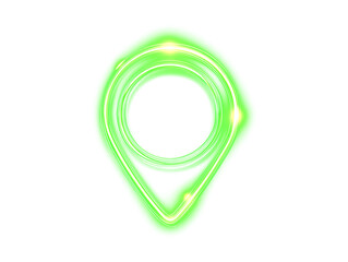 Futuristic glowing green location pin icon with dynamic light trails