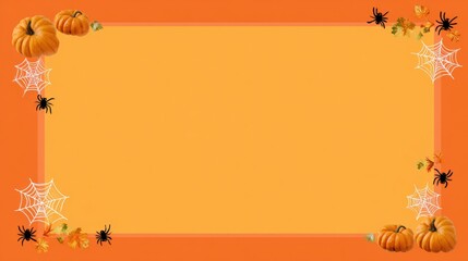 Halloween backgrounds spooky, A vibrant orange background adorned with pumpkins, spiders, and cobwebs, creating a festive Halloween theme perfect for decoration or invitations.