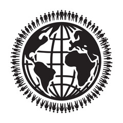 people with globe vector silhouette clip art logo design concept illustration 
