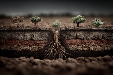 Abstract layers of soil roots symbolizing bio agricultural depth horizontal cross section visual