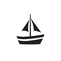 Simple Boat Icon Symbol in Black and White Illustration