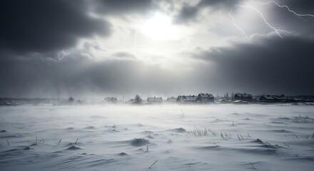 Obraz premium Winter Storm Over a Snowy Landscape.