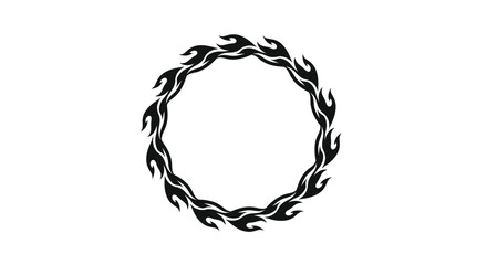 A circular frame of stylized black tribal flames forming a ring of fire. © Ika