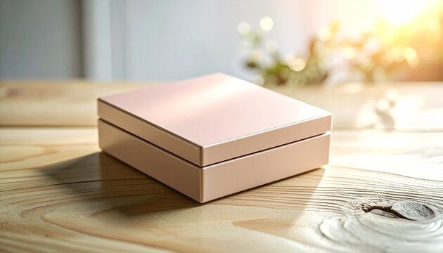 Compact Blush Box with Smooth Texture on Light Wood_A simple, compact blush box 
