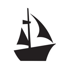 Simple Boat Icon Symbol in Black and White Illustration