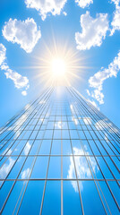 Fototapeta premium Modern Glass Skyscraper, Sunny Day Illustration