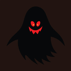 Eerie Halloween Ghost with Glowing Red Eyes and a Spooky Grin Floating in the Dark Providing a Chilling Atmosphere