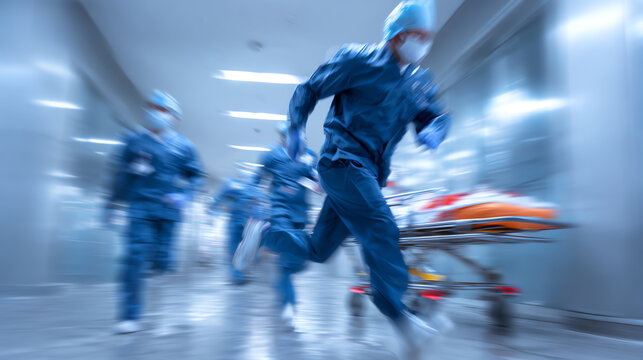 Medical professionals swiftly respond to an emergency in a hospital setting, showcasing teamwork and urgency during critical situations.