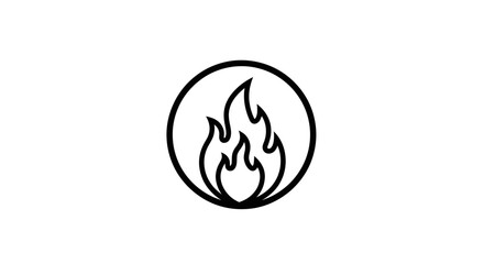 Simple black outline fire flame icon in a circular frame.
