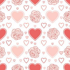 Seamless hearts and roses pattern in romantic minimalist style