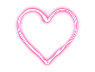 Glowing neon pink heart symbol of love, isolatedon transparent
