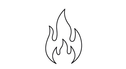Simple Black and White Flame Outline Illustration.
