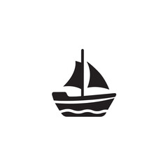 Simple Boat Icon Symbol in Black and White Illustration