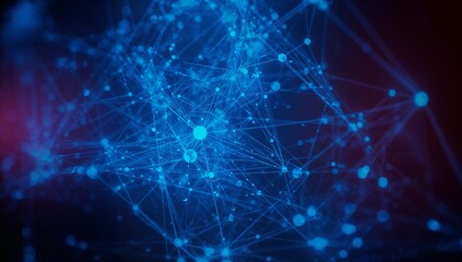 Abstract visualization of digital network connections glowing within bright blue against the dark background, showing interconnected nodes and lines featuring a futuristic atmosphere