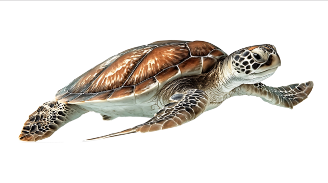Sea turtle swimming isolated on a white background with a clipping path Fullbody portrait of a sea turtle floating in the air Photorealistic highresolution i