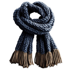 Cozy knitted scarf with fringe isolated on transparent background