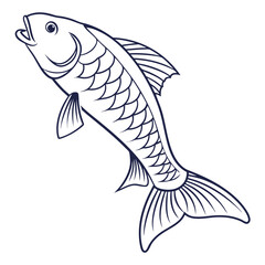 Stylized outline of a leaping fish with open mouth and detailed scales