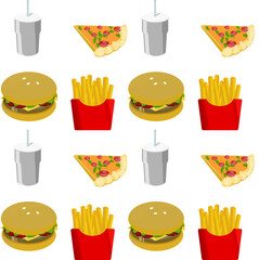 fast food seamless pattern transparent background