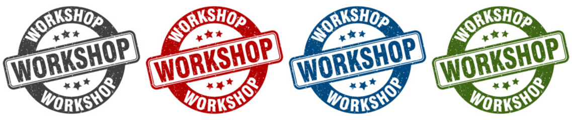 workshop stamp. workshop round stamp set isolated on white background