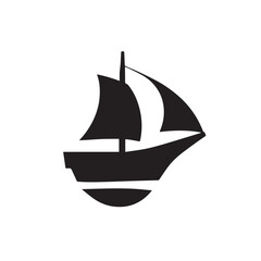Simple Boat Icon Symbol in Black and White Illustration