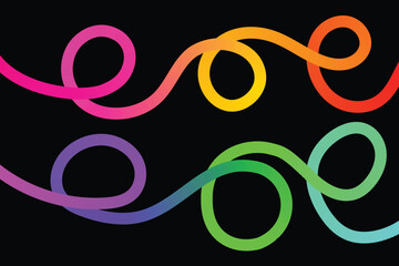 Abstract gradient organic line elements collection. Modern colorful gradient wave design. Dynamic rainbow swirl ribbons and fluid squiggle patterns.