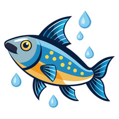 Vibrant blue fish with yellow spots swims through gentle raindrops, showcasing aquatic life and natural beauty for educational or decorative projects.