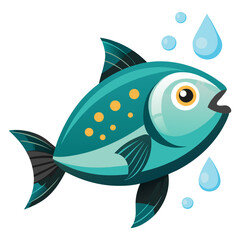 Playful teal fish with bright yellow spots and water droplets, perfect for aquatic themes and children's content, bringing fun and vibrant underwater scenes to life with cheerful design.