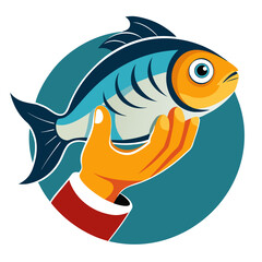 Skilled angler proudly displays freshly caught fish, symbolizing successful fishing trip and seafood bounty with vibrant colors and clean design